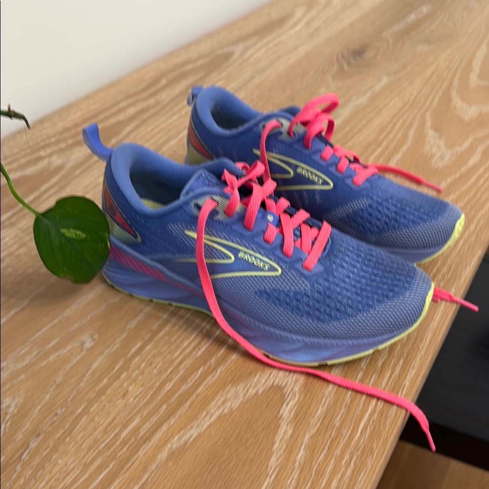 Brooks Vibrant Blue Sneakers with Neon Pink Accents